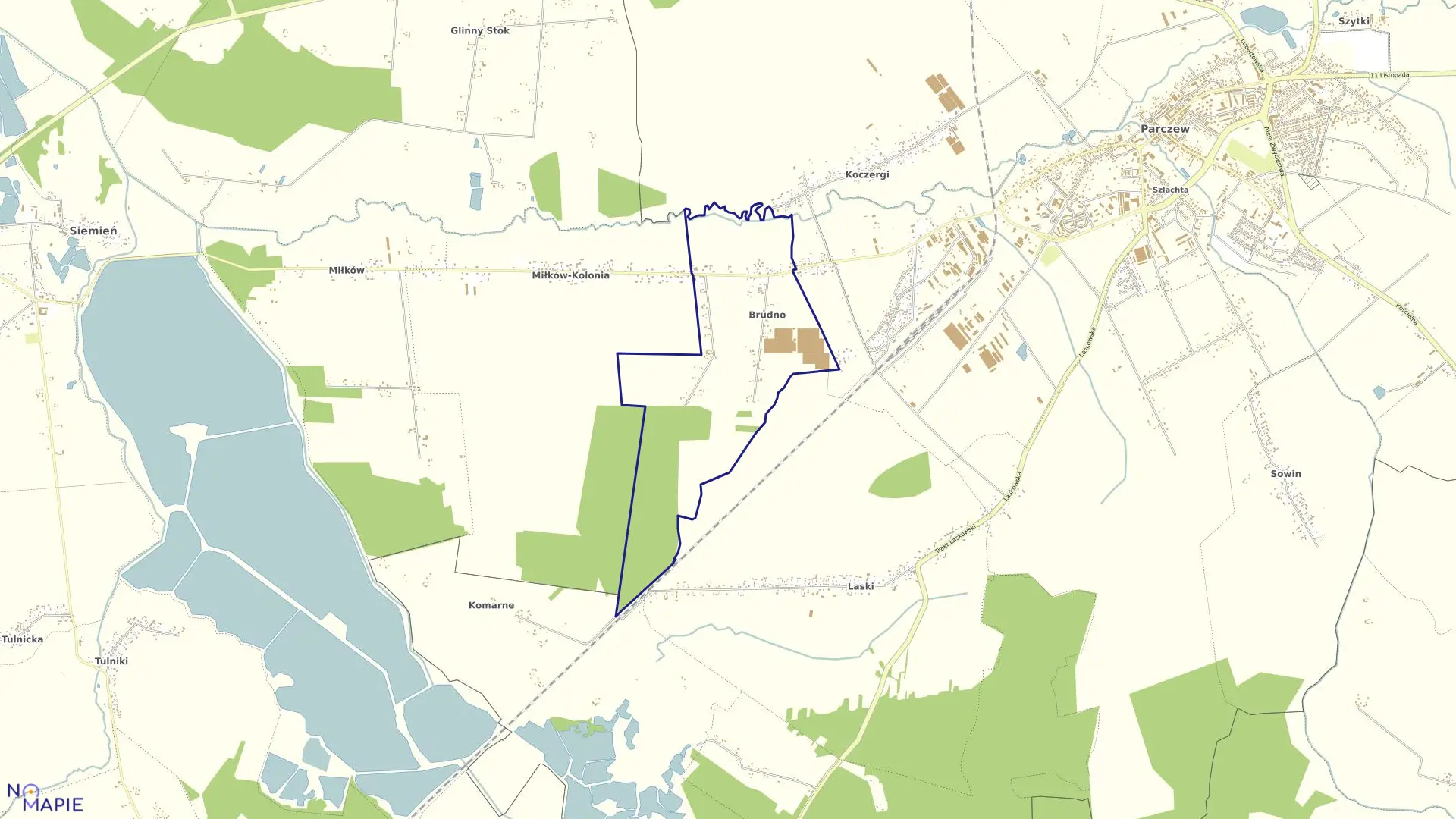 Mapa obrębu BRUDNO w gminie Parczew