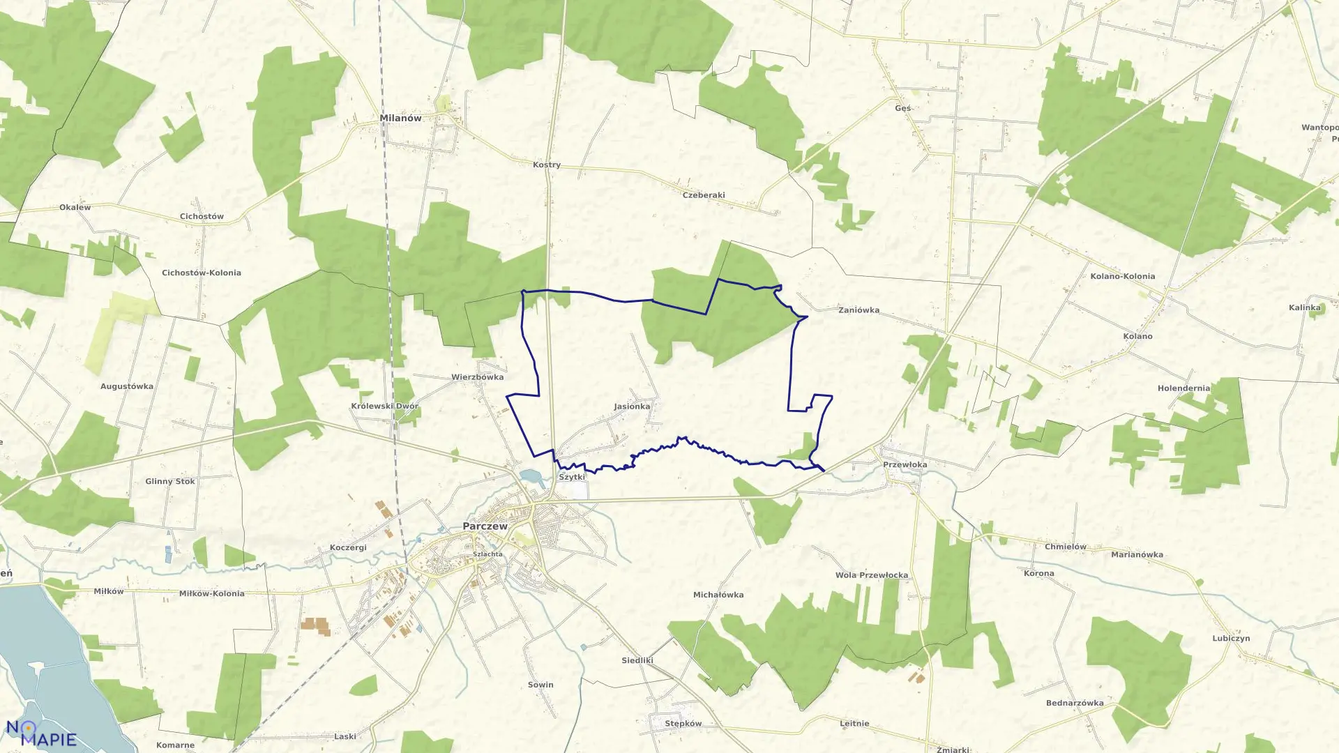 Mapa obrębu JASIONKA w gminie Parczew