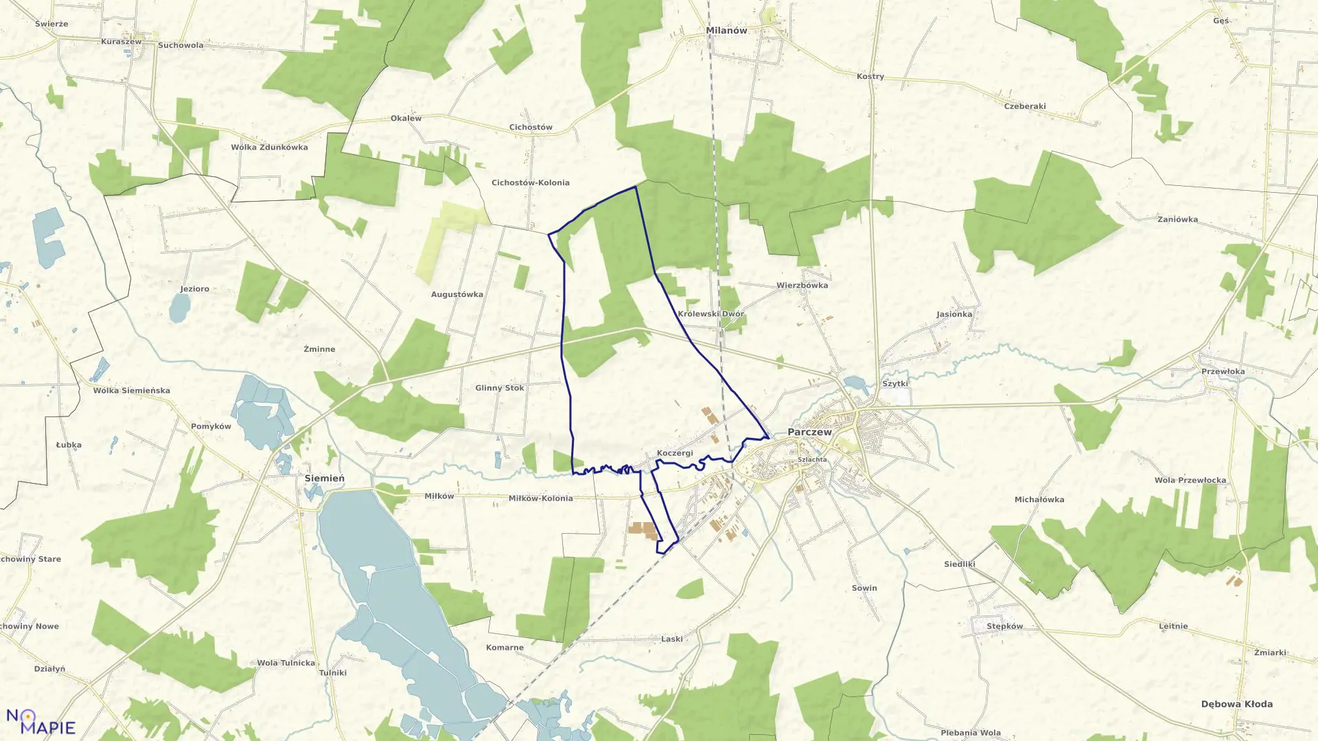 Mapa obrębu KOCZERGI w gminie Parczew