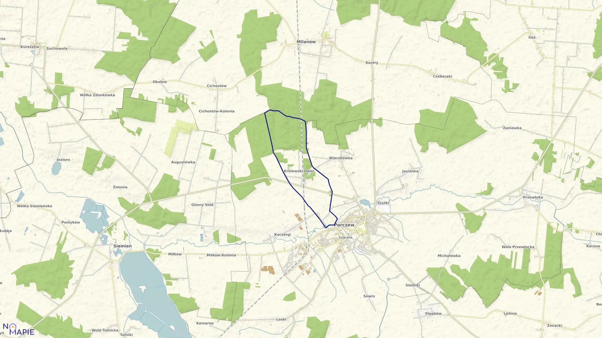 Mapa obrębu KRÓLEWSKI DWÓR w gminie Parczew