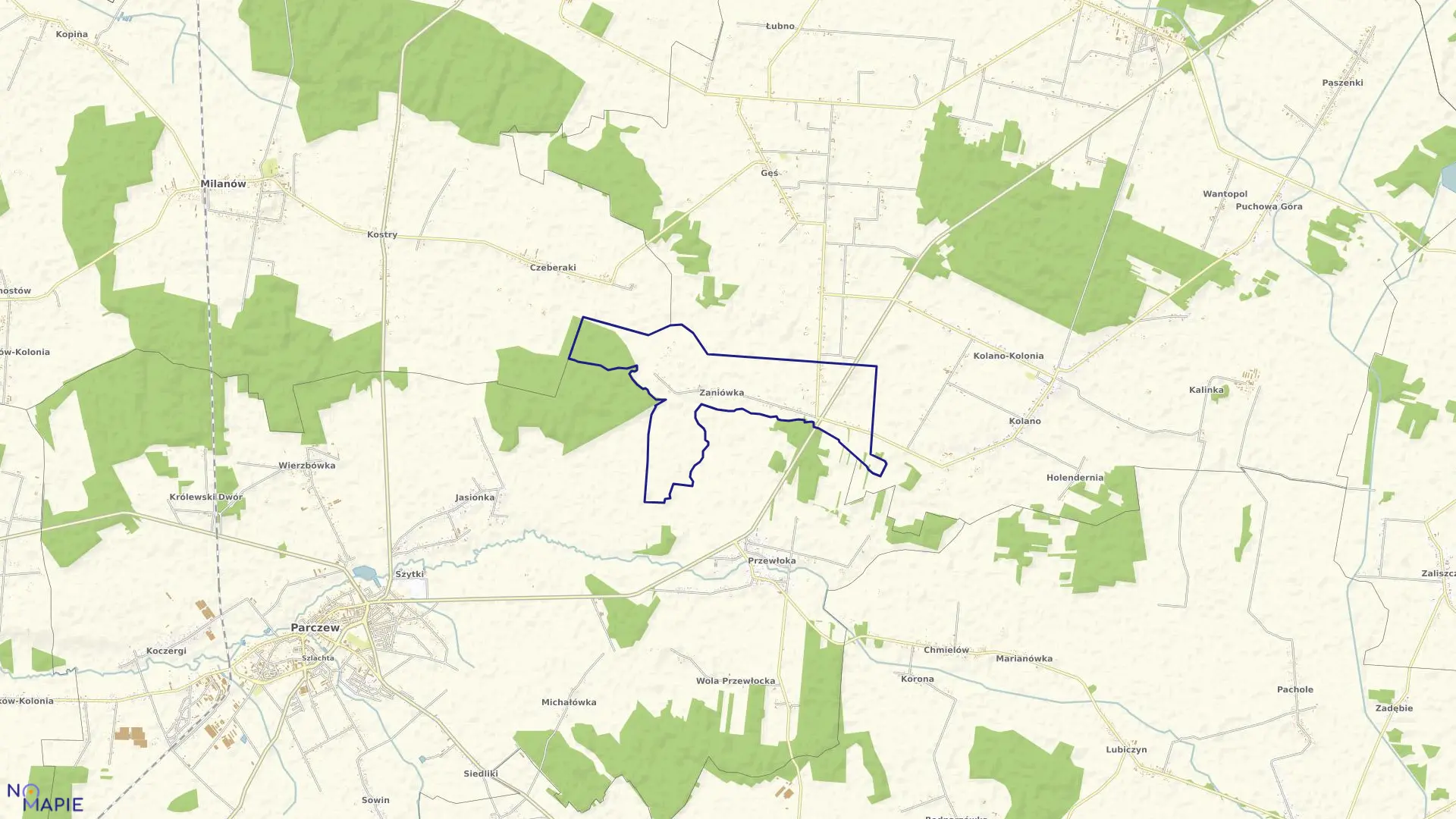 Mapa obrębu ZANIÓWKA w gminie Parczew